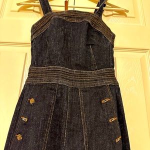 Denim wide leg jumpsuit with adjustable button holes/straps